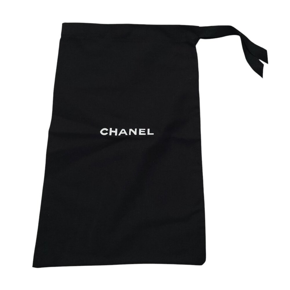 Chanel Dust Bag Empty Drawstring Logo Spell Out Fabric Black 12.5 x 7.5 in